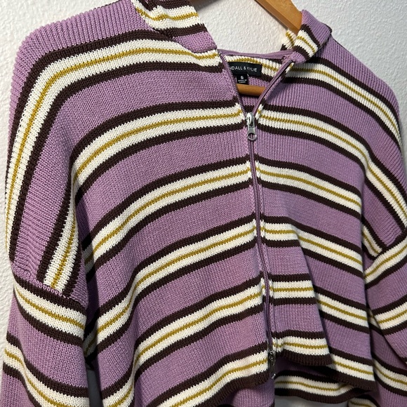 Kendall & Kylie Cropped Striped Double Zipper Hooded Sweater Size S - Picture 7 of 7
